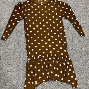 Zara Brown Polka Dot Long Puff Sleeve Dress